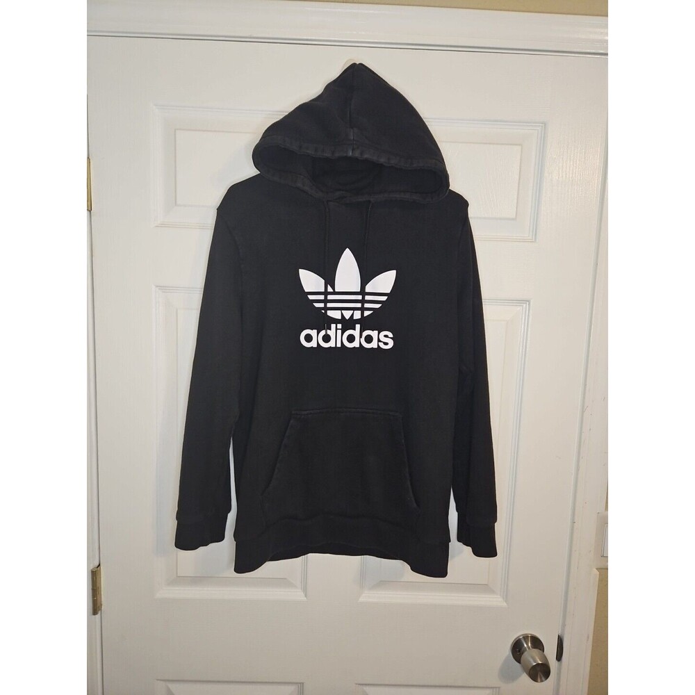 Adidas Vintage Hoodie Trefoil Mens Size M Medium Black White Pullover Heavy